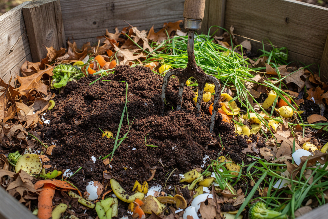 Adding coffee grounds to compost bin