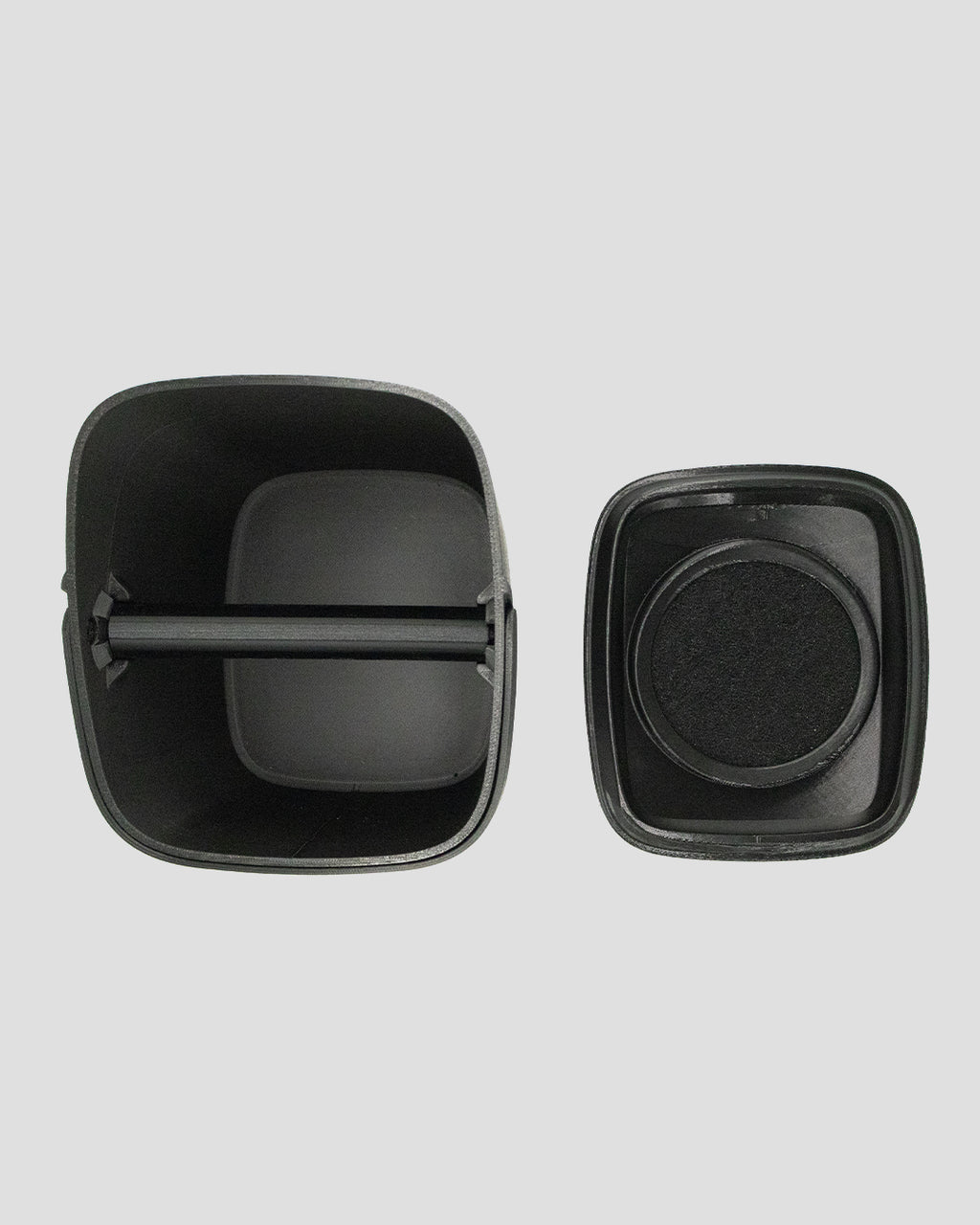 Better Underground coffee compost bin in black, close-up, top-view – aeration design, recycled plastic