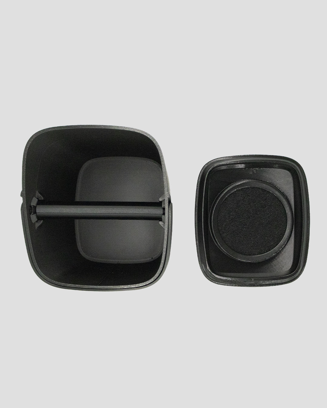 Better Underground coffee compost bin in black, close-up, top-view – aeration design, recycled plastic