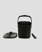 Better Underground coffee compost bin in black, lifestyle flat lay – eco kitchen composting