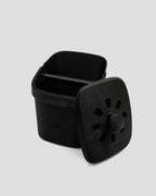 Better Underground coffee compost bin in black, detail view – carbon-activated filter lid - removable knock inside