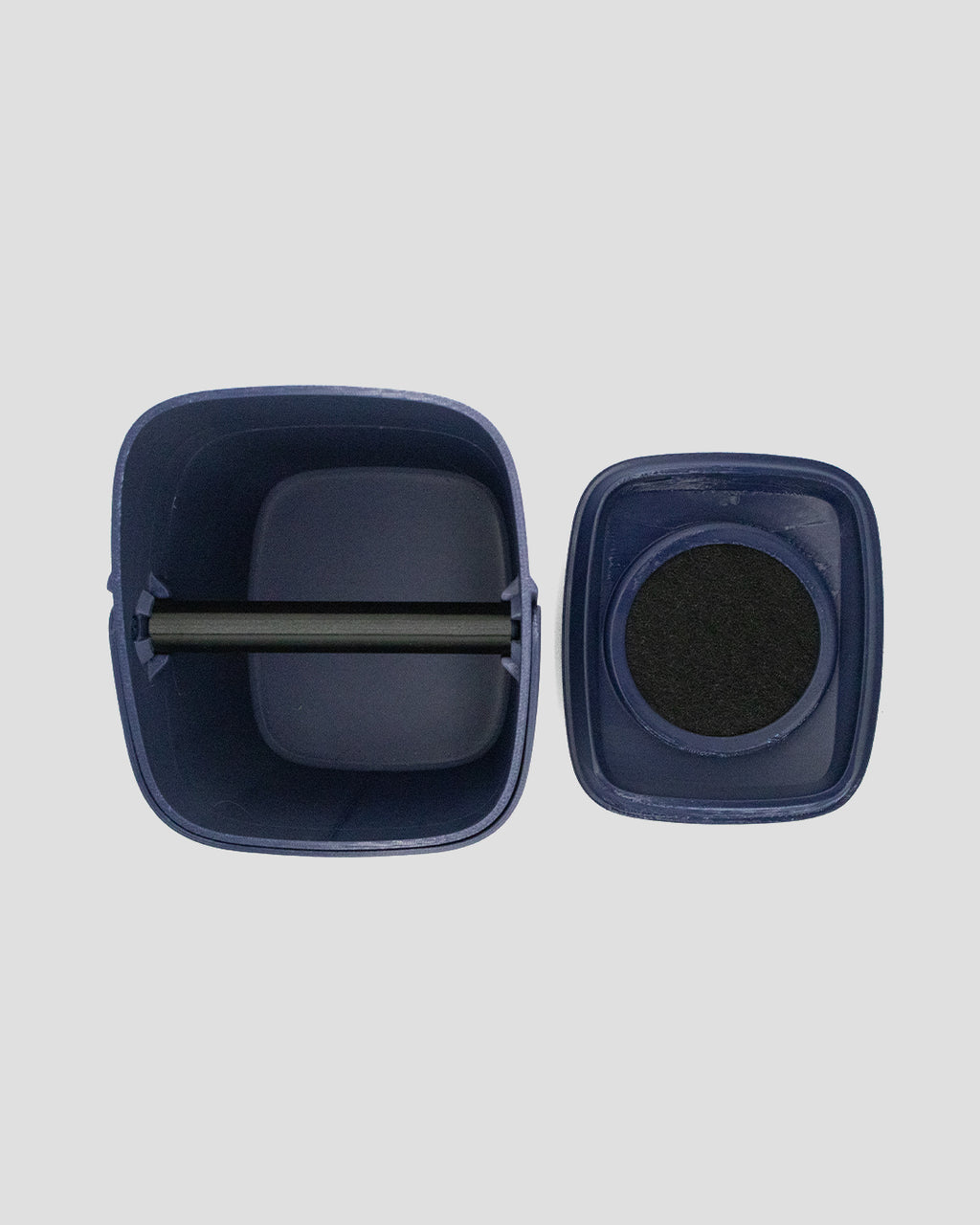 Better Underground coffee compost bin in blue, close-up, top-view – aeration design, recycled plastic