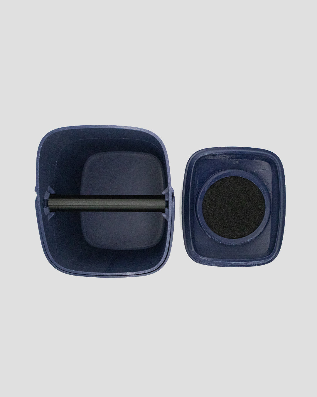 Better Underground coffee compost bin in blue, close-up, top-view – aeration design, recycled plastic