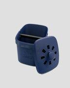 Better Underground coffee compost bin in blue, detail view – carbon-activated filter lid - removable knock inside