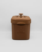 Better Underground coffee compost bin in brown, front view – recycled materials, sustainable design