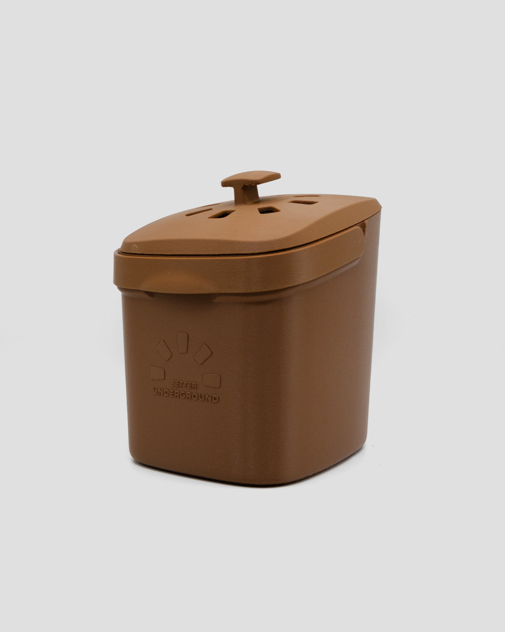 Better Underground coffee compost bin in brown, lifestyle view – eco-friendly kitchen composting