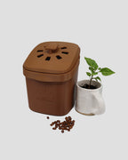 Better Underground coffee compost bin in brown, angle view – sustainable kitchen accessory