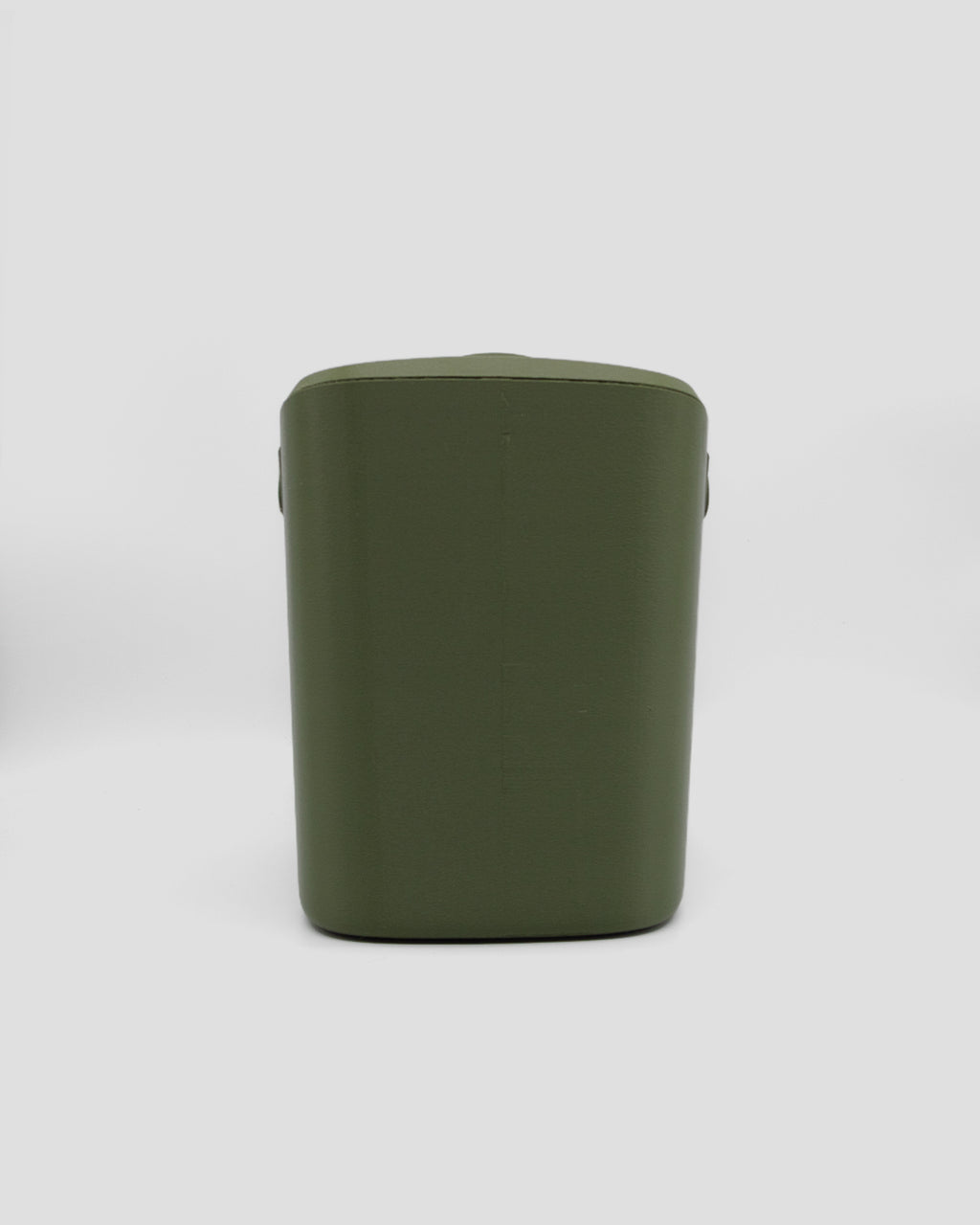 Better Underground coffee compost bin in olive green, styled in kitchen – rear view -designer compost bin Australia
