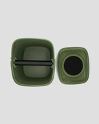 Better Underground coffee compost bin in olive green, close-up, top-view – aeration design, recycled plastic