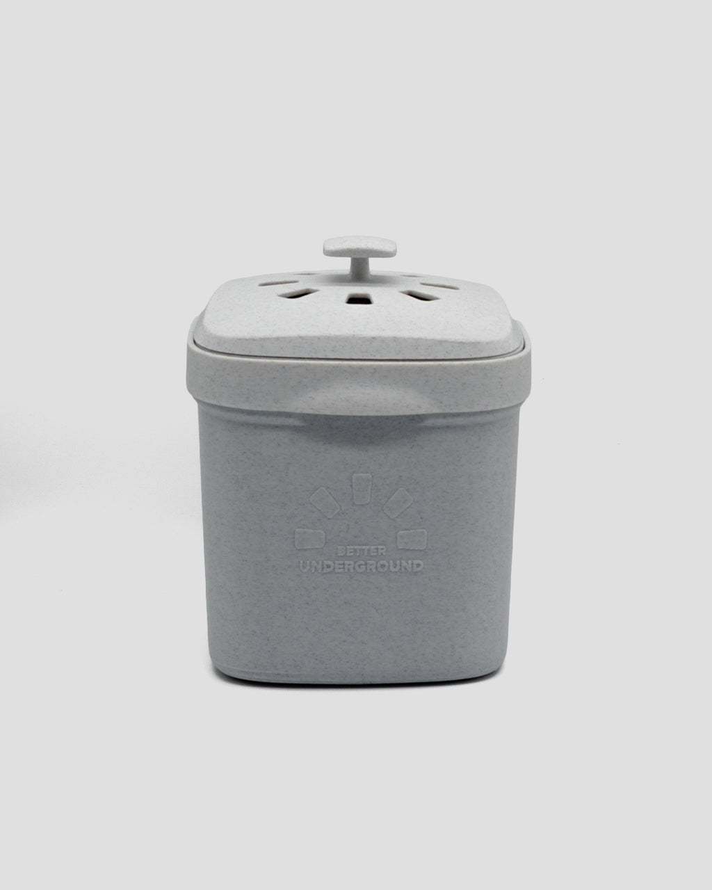Better Underground coffee compost bin in marble, front view – recycled materials, sustainable design