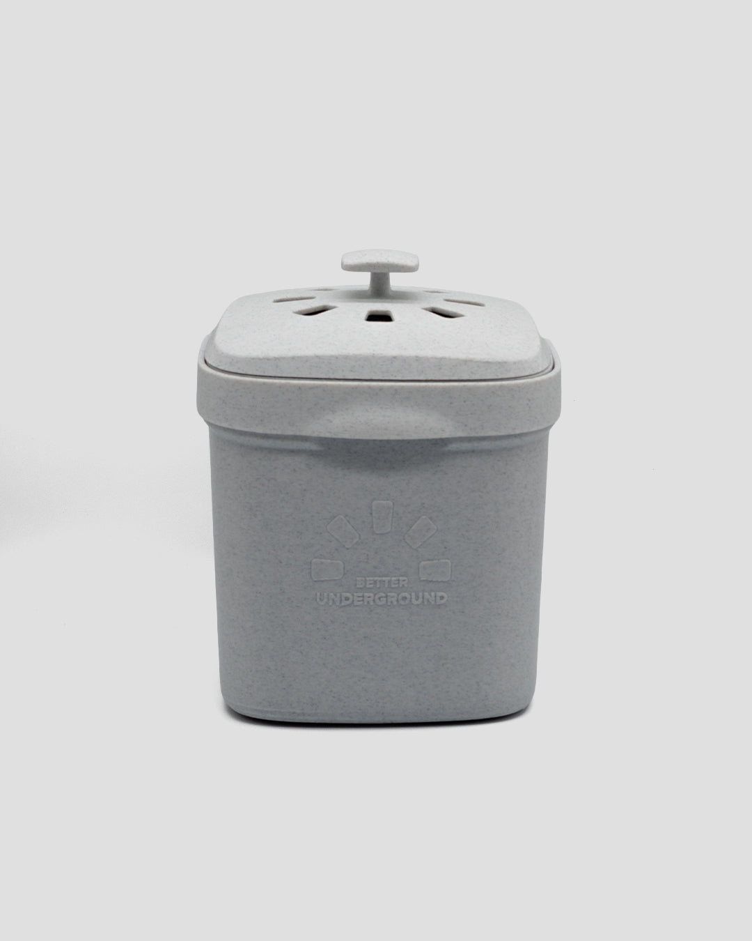 Better Underground coffee compost bin in marble, front view – recycled materials, sustainable design